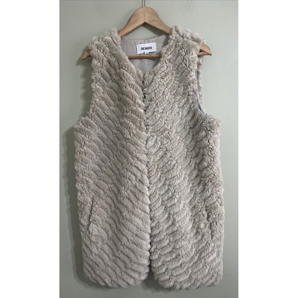 BB Dakota Faux Fur Long Vest - Cream/Oatmeal Color Size Large